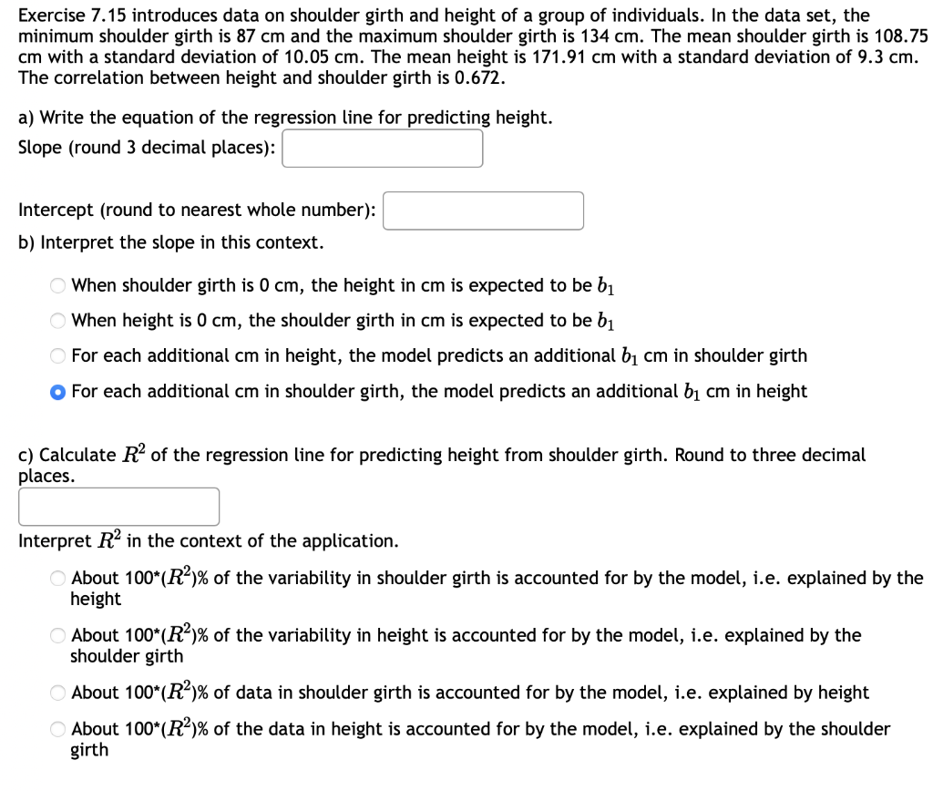 Solved Exercise 7.15 introduces data on shoulder girth and | Chegg.com