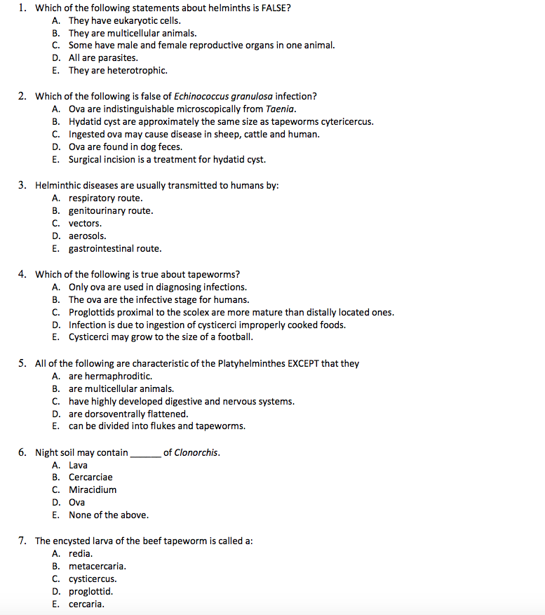 Solved 1. Which Of The Following Statements About Helminths | Chegg.com Solved 1. Which Of The Following Statements About Helminths | Chegg.com