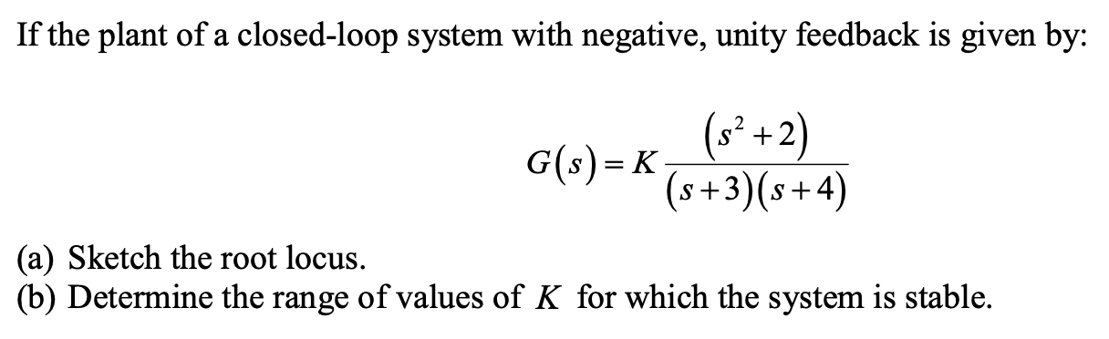 Solved If the plant of a closed-loop system with negative, | Chegg.com