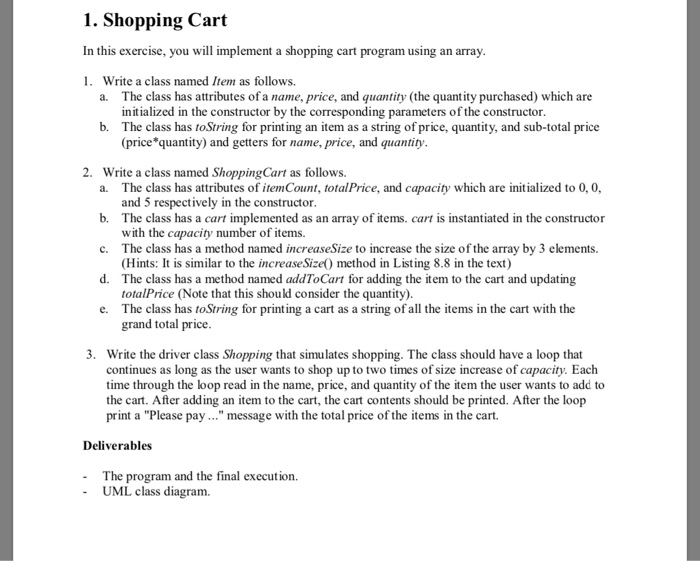 Solved 1. Shopping Cart In this exercise, you will implement | Chegg.com