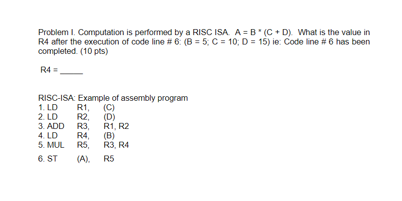 Solved Problem I. Computation Is Performed By A RISC ISA. | Chegg.com