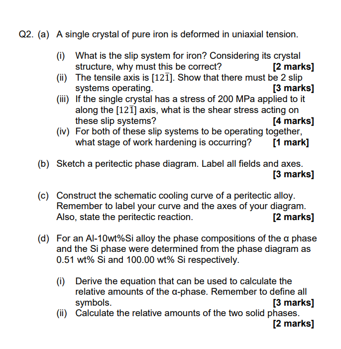 Q2. (a) A single crystal of pure iron is deformed in | Chegg.com