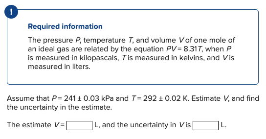 Solved ! Required information The pressure P, temperature T, | Chegg.com