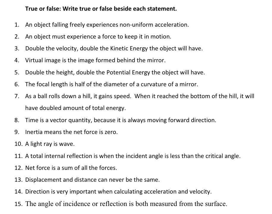 Solved please answers 1 to 15. only answers true or false | Chegg.com