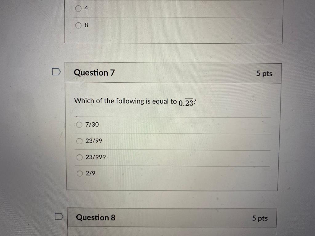 Solved 4 8 Question 7 5 pts Which of the following is equal | Chegg.com