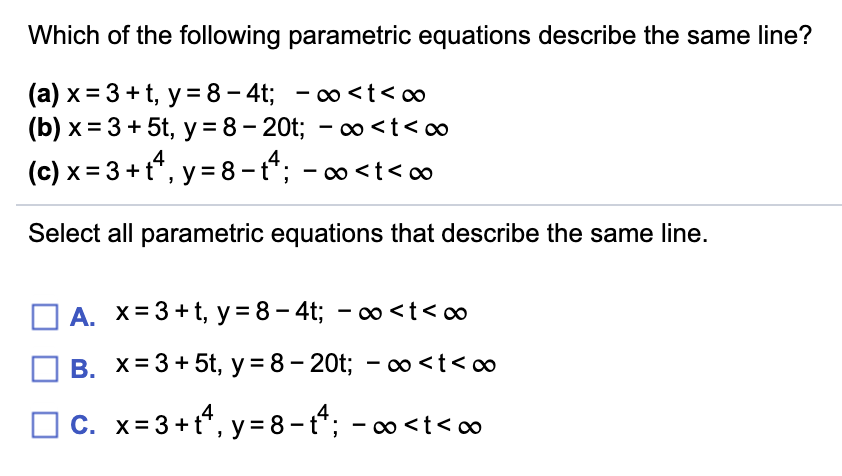 Solved Which of the following parametric equations describe | Chegg.com