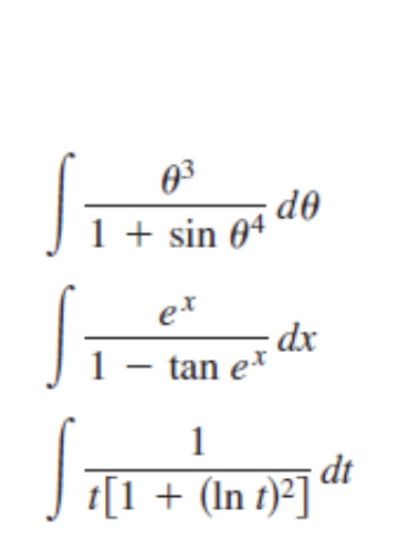 0³ 1 + sin 04 ex 1 - tan ex do dx 1 √ [1 + (In 1)²] dt