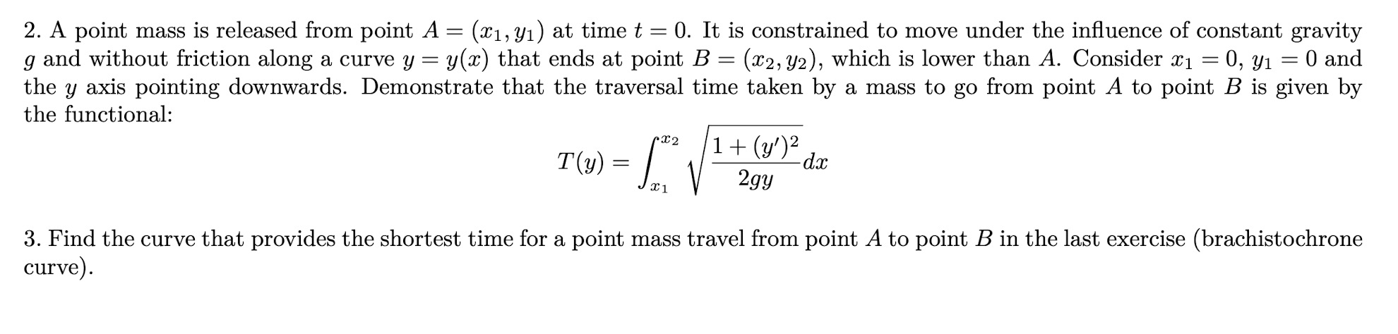 Solved 2. A point mass is released from point A=(x1,y1) at | Chegg.com