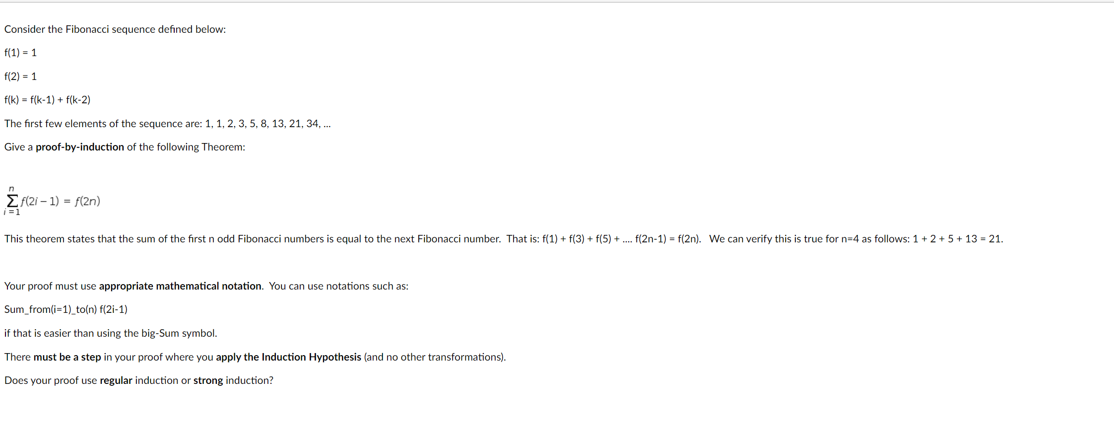 Solved Consider the Fibonacci sequence defined below: | Chegg.com