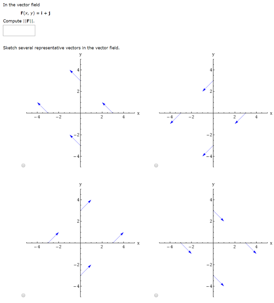 Solved In the vector field F(x, y) = i + j Compute IFlI. | Chegg.com