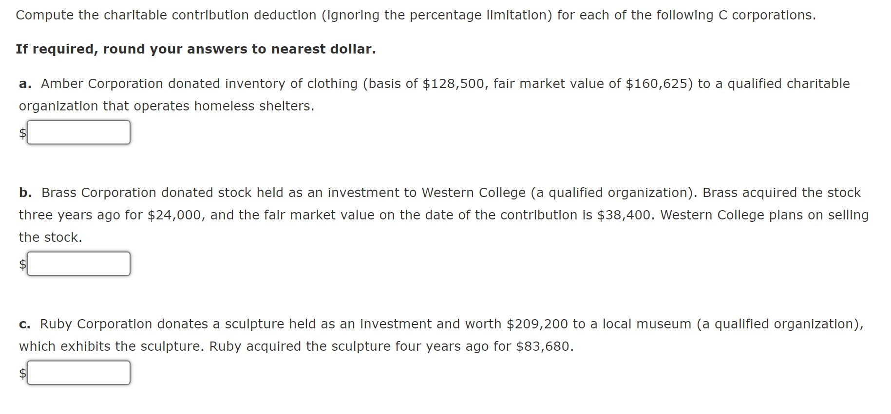 Solved Compute the charitable contribution deduction