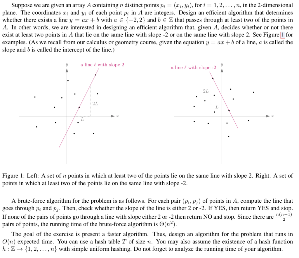 Suppose we are given an array A containing n distinct points pi = (x, Yi), for i = 1,2,... ,n, in the 2-dimensional plane. Th