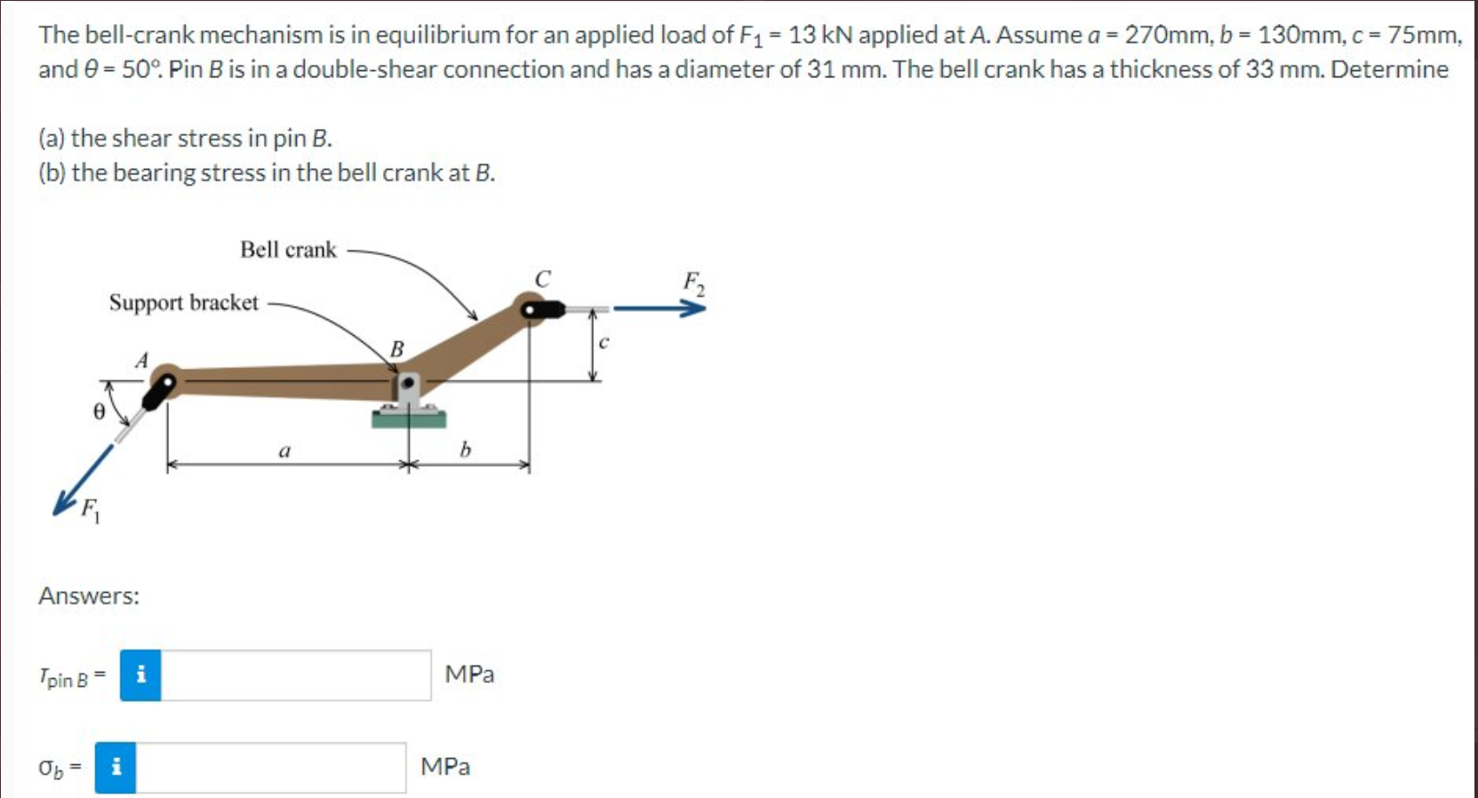 Solved The Bell-crank Mechanism Is In Equilibrium For An | Chegg.com