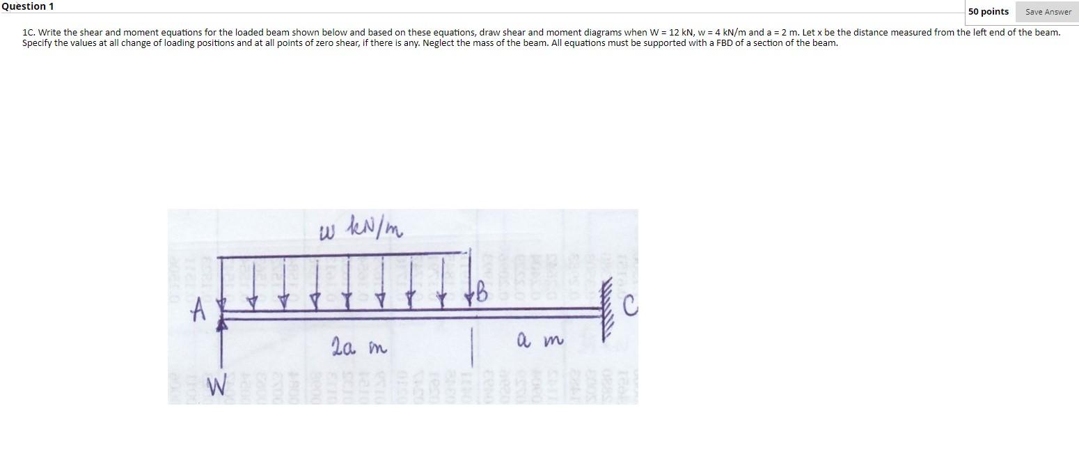 Solved Question 1 50 points Save Answer 1C. Write the shear | Chegg.com