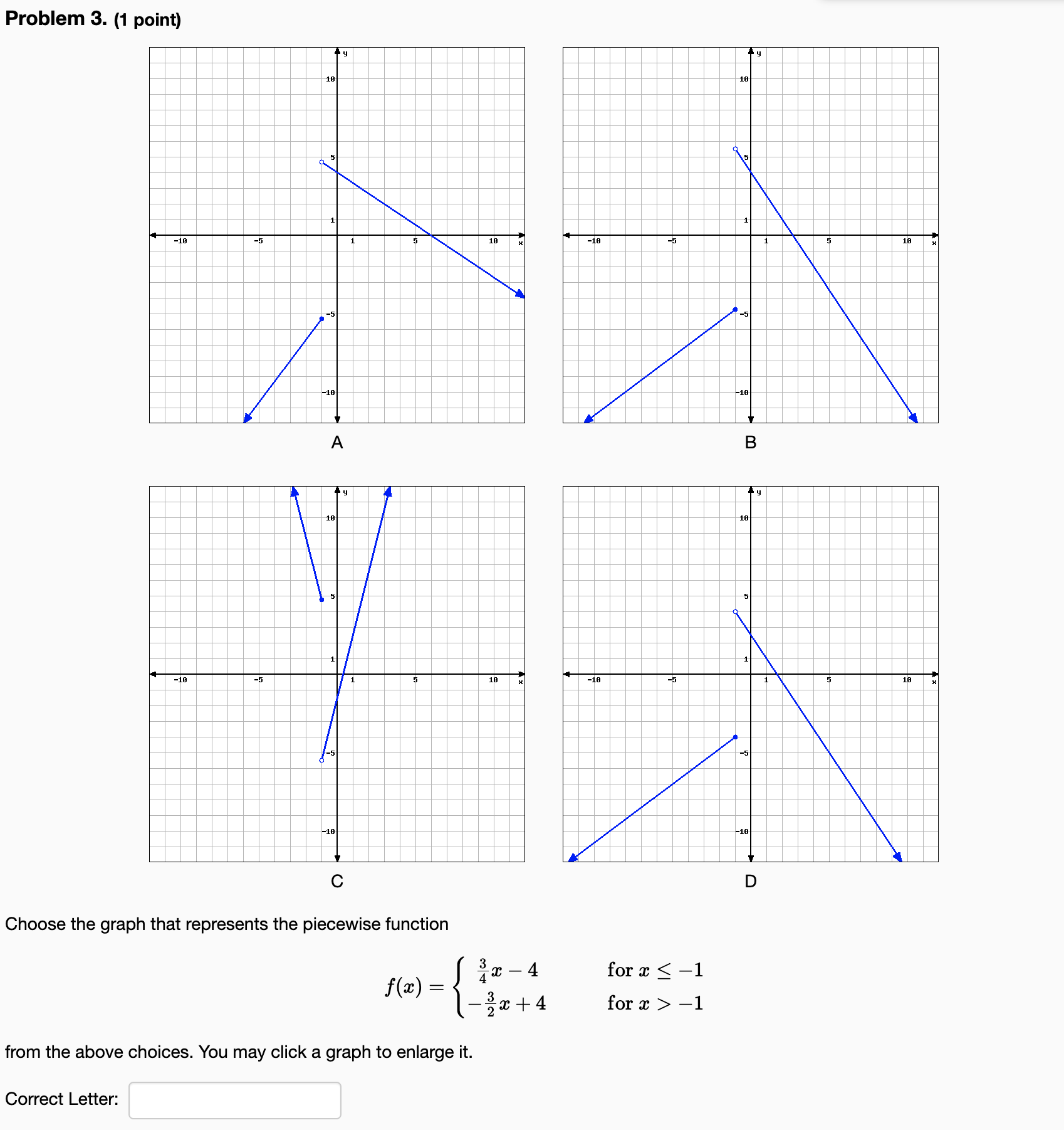 Solved Problem 3. (1 point) Choose the graph that represents | Chegg.com