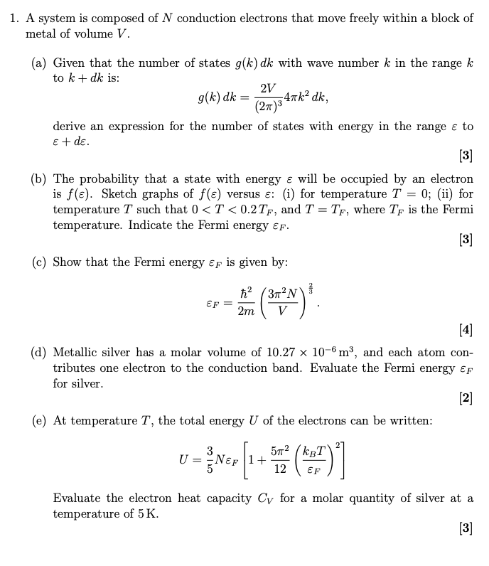 Solved 1 A System Is Composed Of N Conduction Electrons Chegg Com