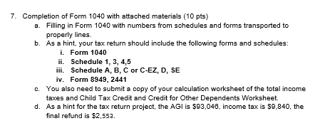 Instructions on Tax return project Please complete | Chegg.com