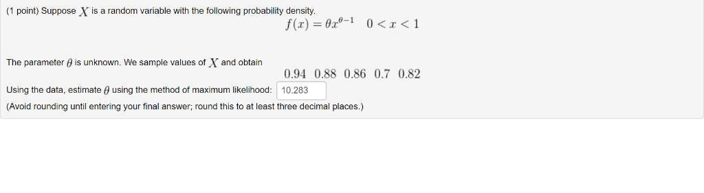 Solved 1 point) Suppose X is a random variable with the | Chegg.com