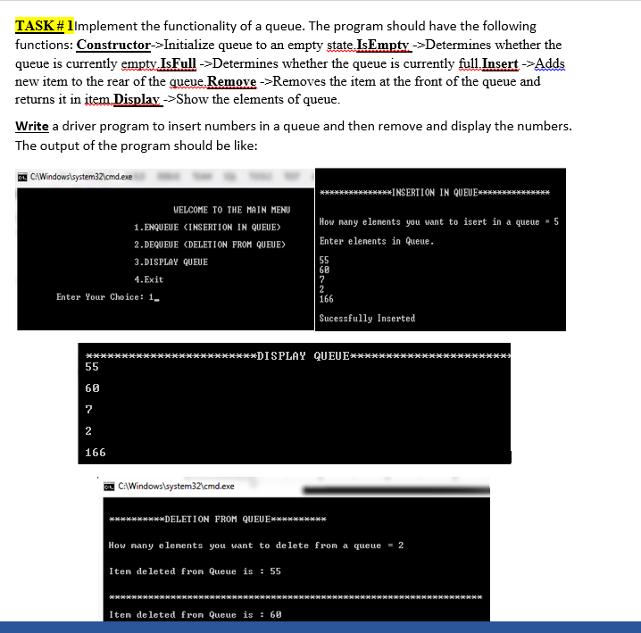 TASK # limplement the functionality of a queue. The | Chegg.com