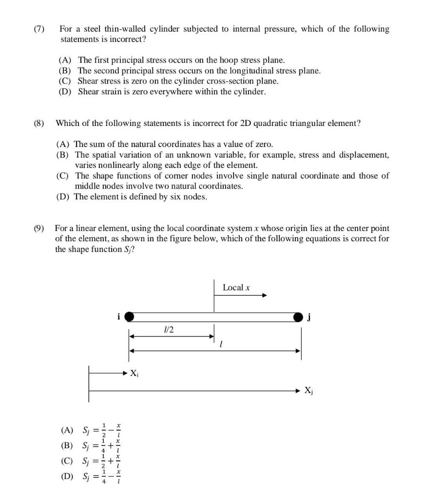 Solved (7) For A Steel Thin-walled Cylinder Subjected | Chegg.com