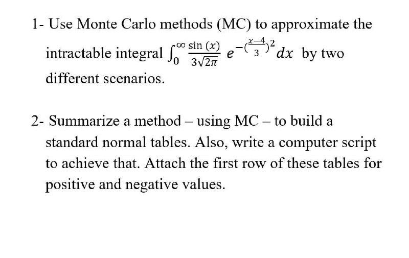 Solved 1- Use Monte Carlo methods (MC) to approximate the | Chegg.com