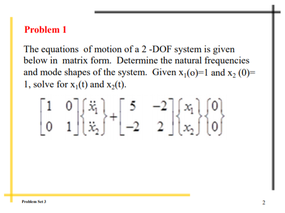 Solved Problem 1 The equations of motion of a 2 -DOF system | Chegg.com