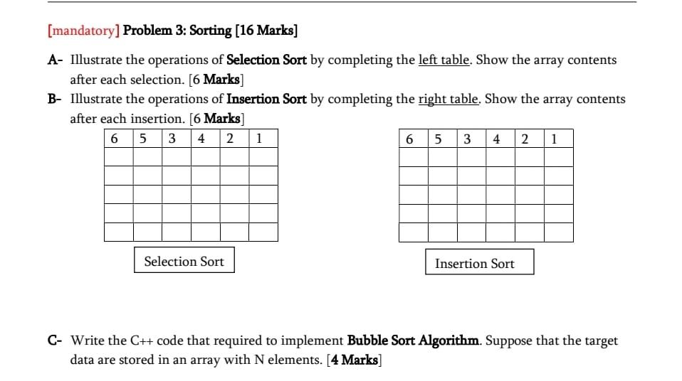 Solved [mandatory] Problem 3: Sorting (16 Marks] A- | Chegg.com