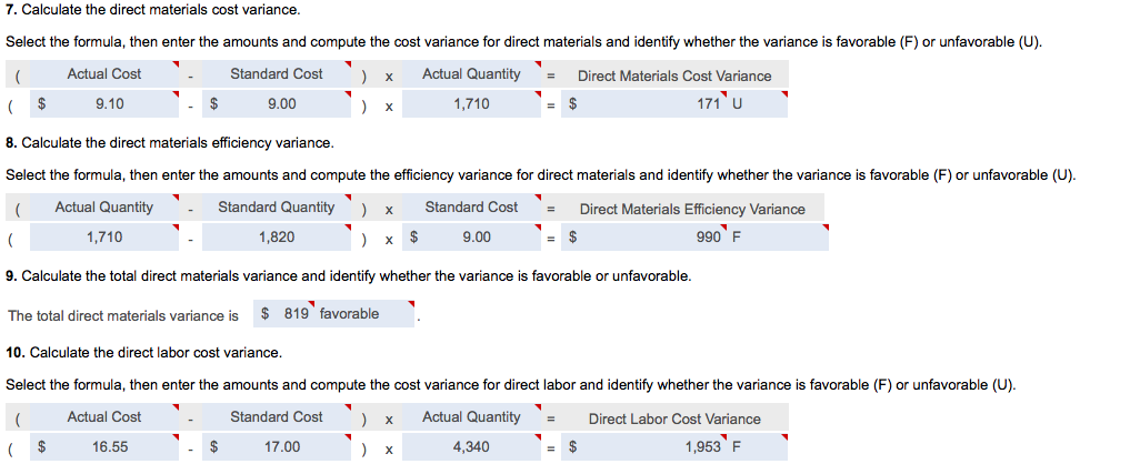 Solved 7 Calculate The Direct Materials Cost Variance Chegg