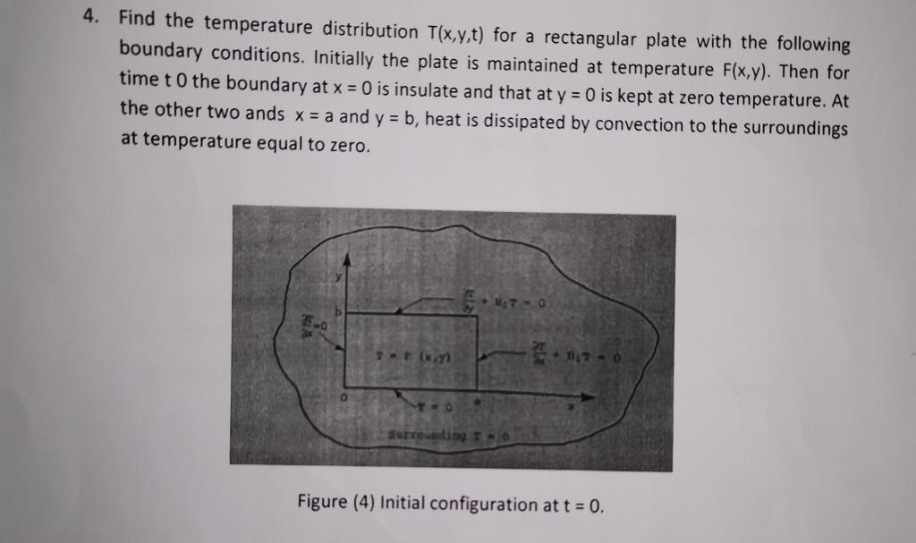 Solved 4. Find the temperature distribution T(x,y,t) for a | Chegg.com