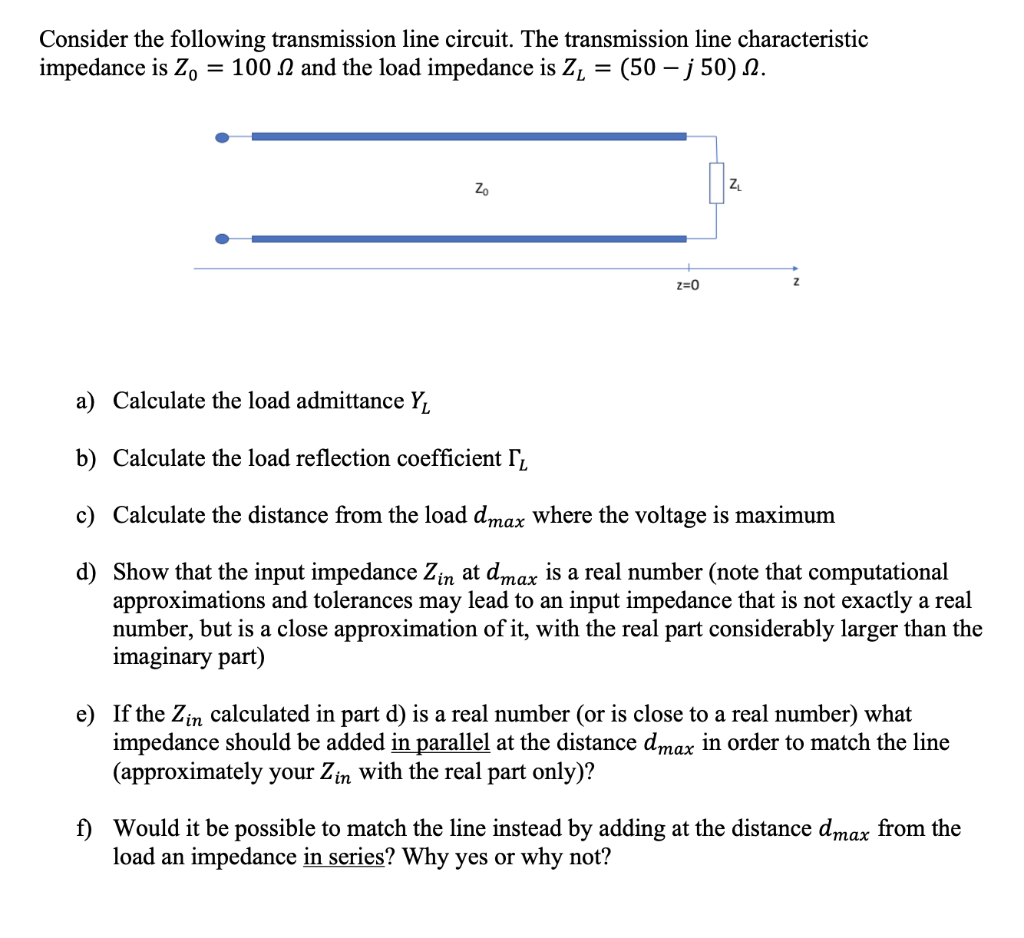 Solved Consider the following transmission line circuit. The | Chegg.com