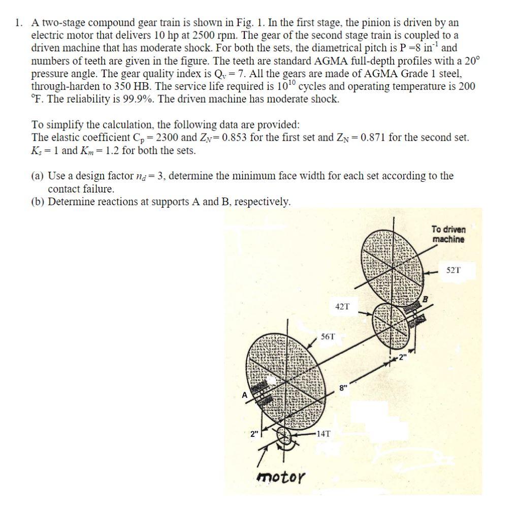 Solved 1. A twostage compound gear train is shown in Fig.