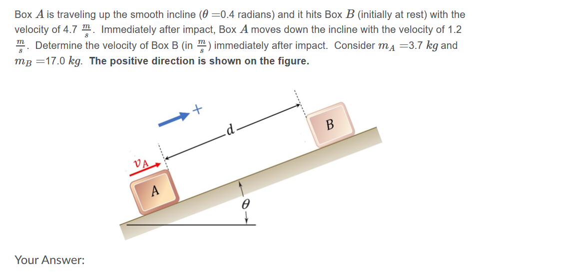 Solved Box A is traveling up the smooth incline (@=0.4 | Chegg.com