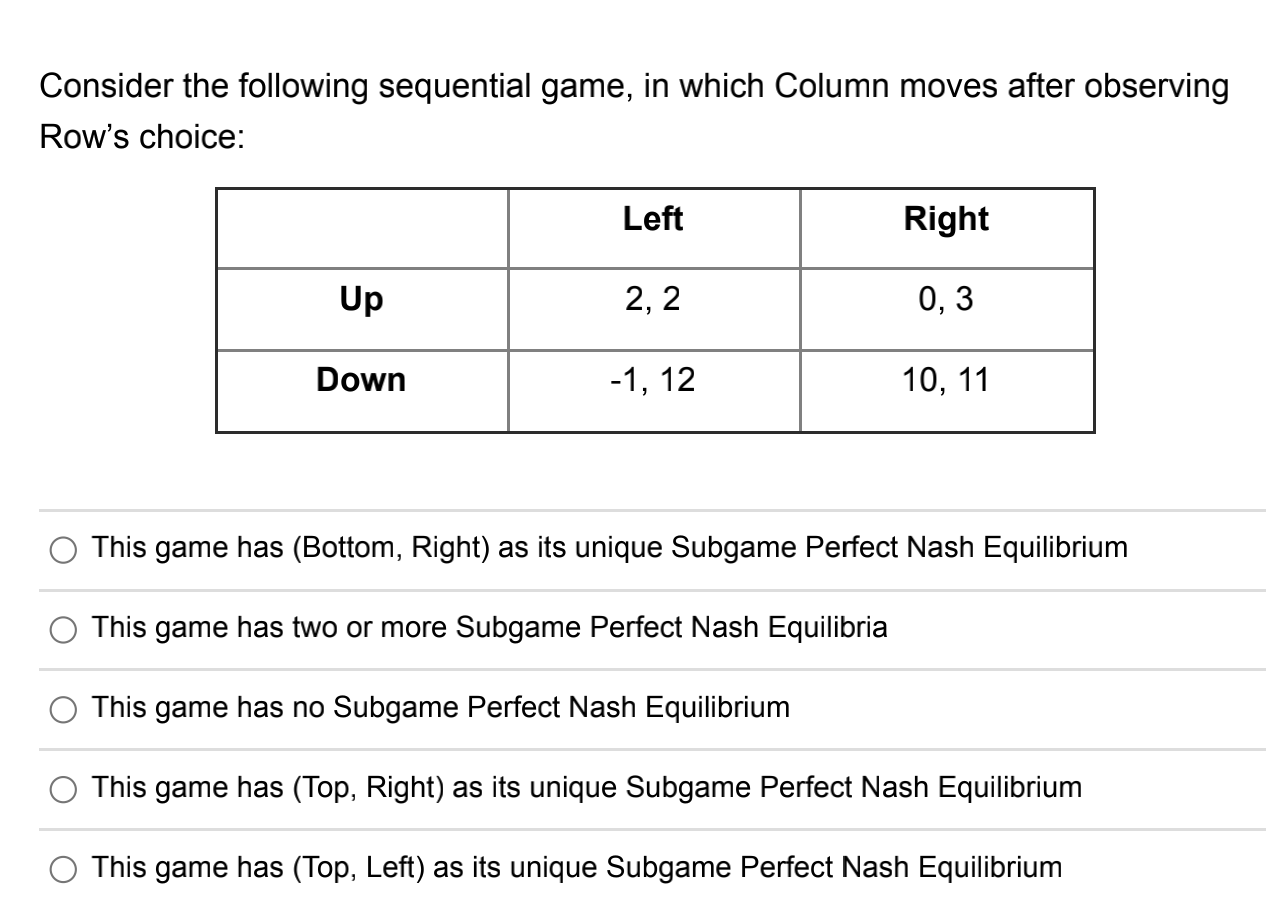 Solved Consider the following sequential game, in which | Chegg.com