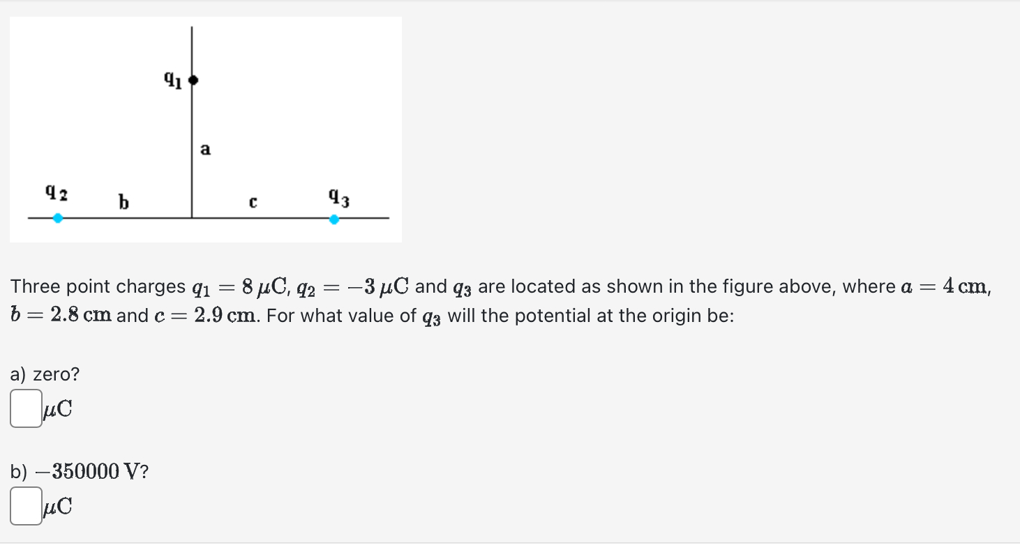 Solved Three Point Charges Q1 8μc Q2 −3μc And Q3 Are Located