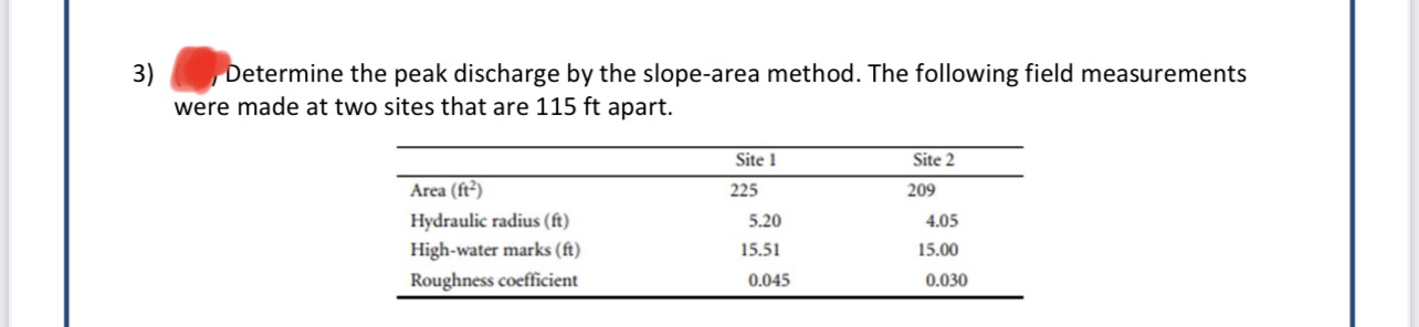 Solved Determine the peak discharge by the slope-area | Chegg.com