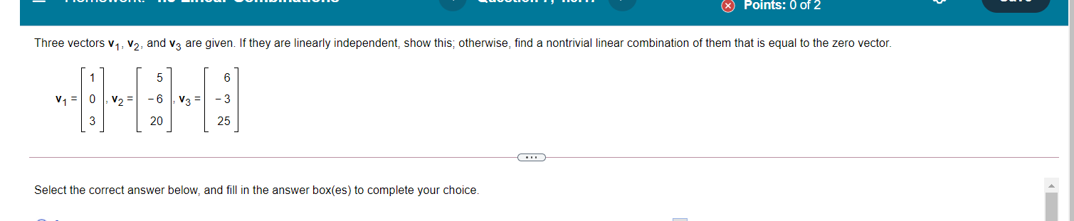 Solved Points: 0 of 2 Three vectors V1, V2, and V3 are | Chegg.com