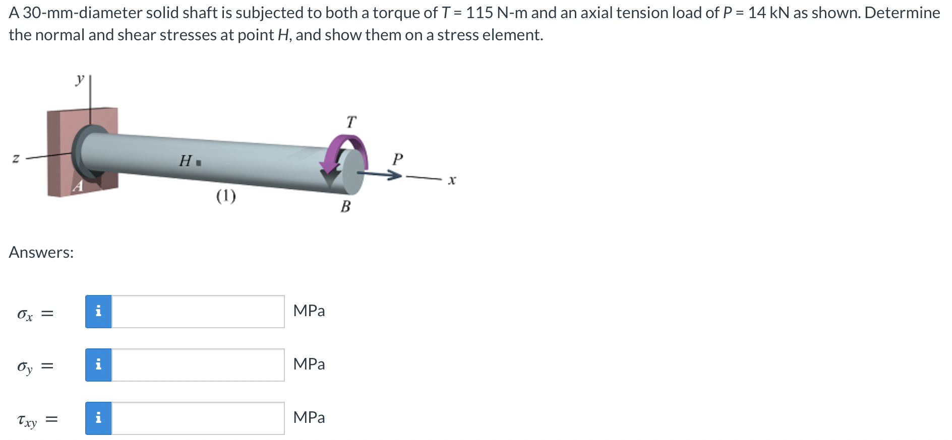 Solved a A 30-mm-diameter solid shaft is subjected to both a | Chegg.com