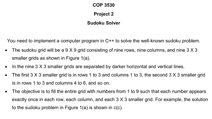 Solved COP 3530 Project 2 Sudoku Solver You Need To Chegg