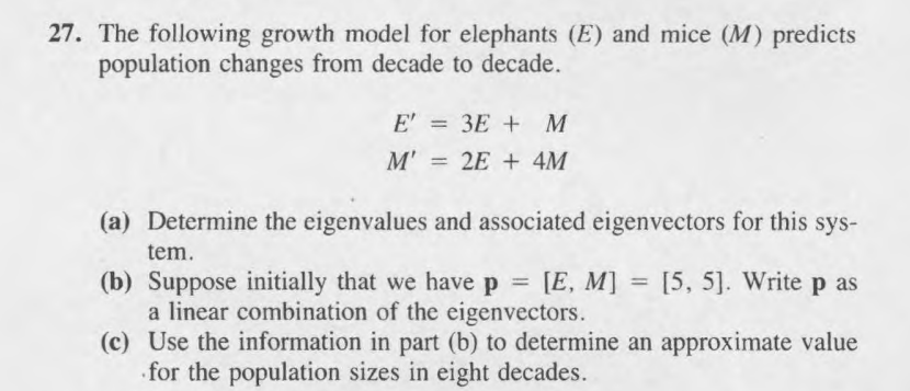 Solved 27. The following growth model for elephants (E) and | Chegg.com