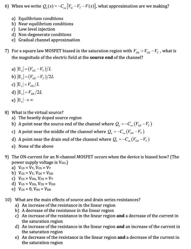 Solved 6 When We Write 2 X Cox Vg V V X What Ap Chegg Com