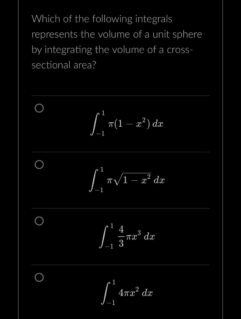 Solved Which of the following integrals represents the | Chegg.com