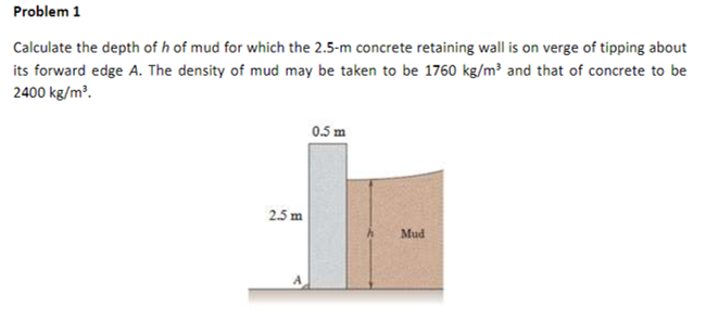 Solved Problem 1 Calculate the depth of h of mud for which | Chegg.com