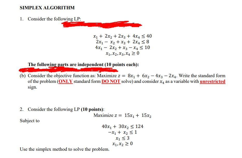 Solved 1 Consider The Following Lp