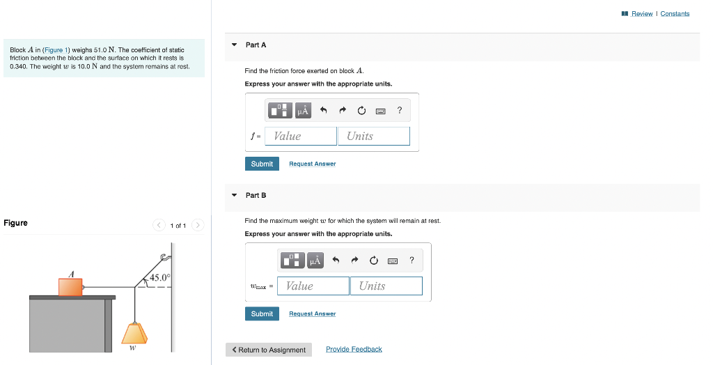 Solved Block A In (Figure 1) Weighs 51.0 N. The Coefficient | Chegg.com