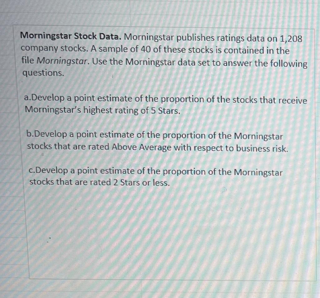 Solved Morningstar Stock Data. Morningstar publishes ratings