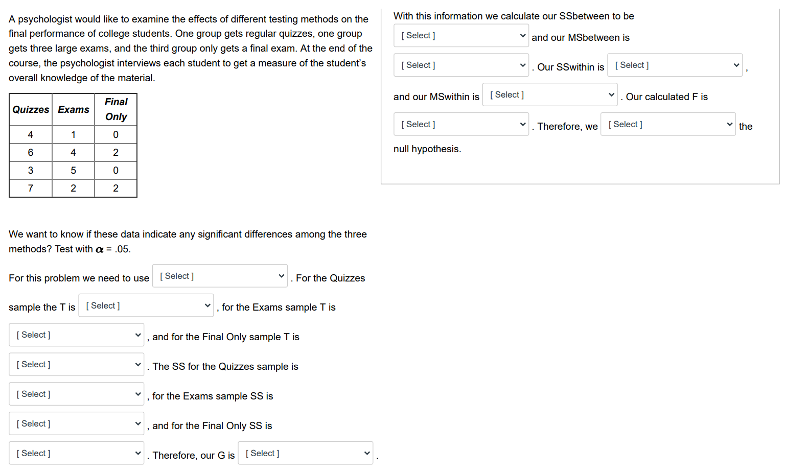 Solved With this information we calculate our SSbetween to | Chegg.com