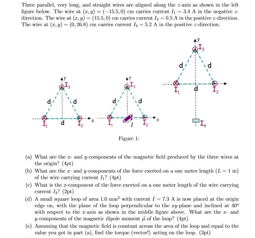 Solved Three parallel, very long, and straight wires are | Chegg.com