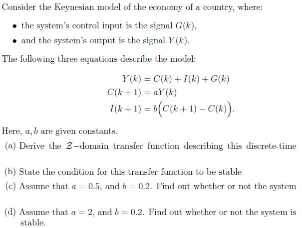 Solved Consider The Keynesian Model Of The Economy Of A | Chegg.com