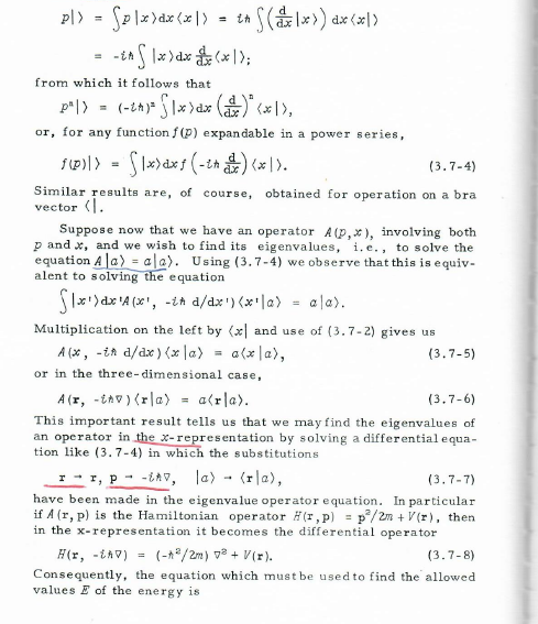 \[
\begin{aligned}
p|\rangle & =\int p|x\rangle \mathrm{d} x\langle x \mid\rangle=i \hbar \int\left(\frac{\mathrm{d}}{\mathrm