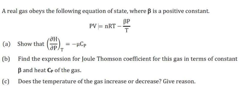 A Real Gas Obeys The Following Equation Of State, | Chegg.com